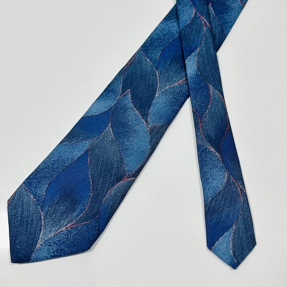 Vintage Givenchy Blue Gradient Geometric Leaf Tie Necktie Silk - Picture 1 of 7